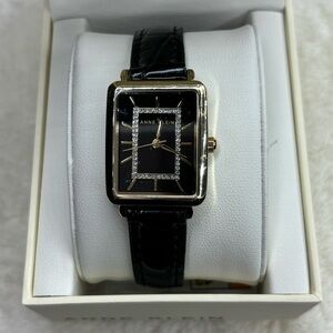 Anne Klein Women's Glitter Accented Black Croco-Grain Strap Watch, AK/3820